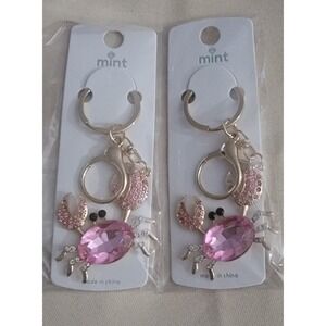 Mint Pink Rhinestone Crab Keychain Bag Charm Gold Tone NWT 7.00 EACH